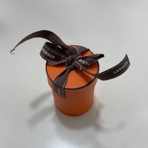 Hermes Twilly Orange Empty Round Gift Box with Brown Ribbon